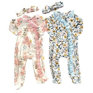 Bundle Baby Essentials Floral Ruffle Rompers with headbands size 3-6 months